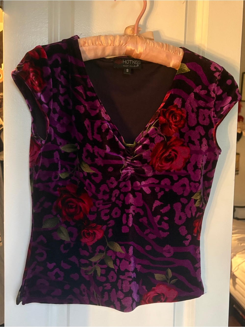 Y2K Purple Leopard Rose Velvet Blouse